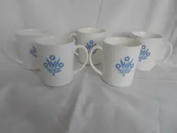 LOT OF 5 -VINTAGE CORNING CORNFLOWER BLUE CORELLE 10 OZ COFFEE CUP MUGS 3 7/8