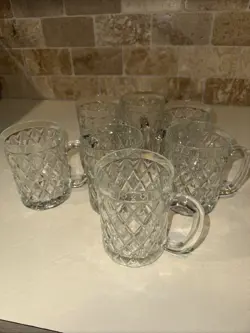 VTG PAUL SEBASTIAN FINE CRYSTAL DIAMOND CUT TEMPERED GLASS MUGS SET OF 7 FRANCE