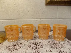 FIRE KING PEACH LUSTER KIMBERLY DIAMOND MUGS VINTAGE, SET OF 4