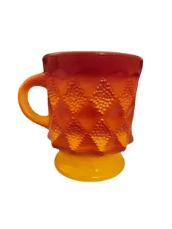 VINTAGE ANCHOR HOCKING FIRE KING COFFEE CUP MUG KIMBERLY DIAMOND LOT OF 4 EUC