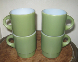 FIRE KING ANCHOR HOCKING STACKING COFFEE CUPS MUG GREEN VINTAGE