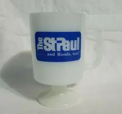 VINTAGE MILK GLASS COFFEE MUG CUP THE ST PAUL INSURANCE BONDS ADVERTISING 1979