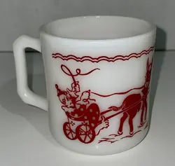 VINTAGE HAZEL ATLAS CIRCUS CLOWNS, DONKEY CHILDREN'S CUP 1950'S MILK GLASS MUG