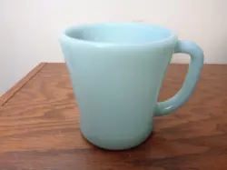 VINTAGE FIRE KING  TURQUOISE BLUE D HANDLE MUG  OVEN WARE GLASS COFFEE MUG