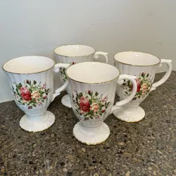VINTAGE 1962 ROYAL ALBERT LTD OLD COUNTRY ROSES FLUTED PEDESTAL MUGS SET OF 4