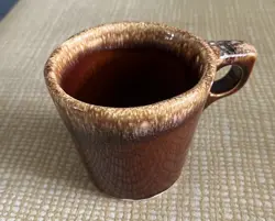 HULL POTTERY OVEN PROOF USA COFFEE MUG TEA CUP BROWN DRIP GLAZE VINTAGE