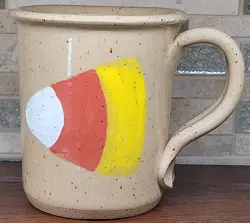 VINTAGE 1998 THREE RIVERS POTTERY HALLOWEEN CANDY CORN FALL STONEWARE MUG (1)