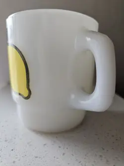 VINTAGE FIRE KING ANCHOR HOCKING SUPER FRUITS LEMON STACKING MUG MILK GLASS