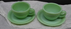 SET OF 2 VINTAGE FIRE KING JADEITE C HANDLE HEAVY COFFEE CUP & SAUCER