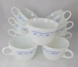 VINTAGE PYREX MORNING BLUE COFFEE / TEA CUPS SET OF 9