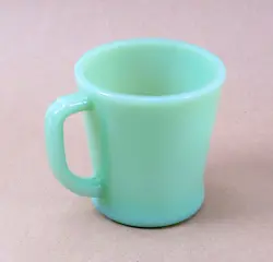 VINTAGE JADEITE OVEN FIRE KING WARE ANCHOR HOCKING MUG D HANDLE COFFEE CUP 1950S