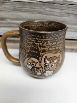VINTAGE HANDCRAFTED POTTERY MOTHER OWL MUG STONEWARE BROWN CUTE!