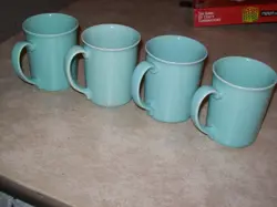 SET OF 4 CORNING WARE COFFEE MUG AQUA SEA-FOAM GREEN CUP TEA VINTAGE USA MADE