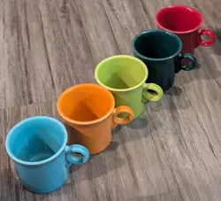 VTG FIESTA FIESTAWARE COFFEE MUG TEA CUP  MULTI COLORS O RING HANDLE SET OF 5