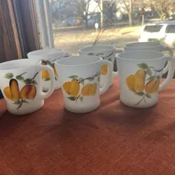 6 ~ VINTAGE FIRE KING GAY FAD MUGS PEARS FRUIT PAINTED COFFEE CUPS