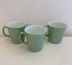 3 VINTAGE PYREX MINT GREEN D RING COFFEE TEA CUP MUG. 3 TOTAL CUPS!