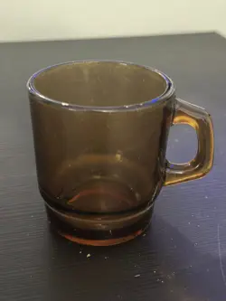 VINTAGE ANCHOR HOCKING FIRE KING AMBER GLASS BARREL MUG COFFEE CUP