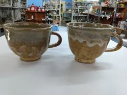 PAIR OF VINTAGE HANDMADE POTTERY MUGS