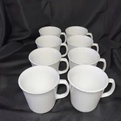 SET OF 8 VINTAGE CORNING WARE WINTER FROST WHITE COFFEE CUPS MUGS D HANDLE