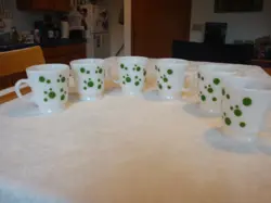 6 VINTAGE HAZEL ATLAS GREEN POLKA DOT MILK GLASS CUP MUG 1950'S MCM KITCHEN 3