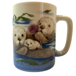 VTG OTAGIRI SEA OTTER FAMILY W URCHIN JAPAN TEA CUP COFFEE MUG ADORABLE OTTERS
