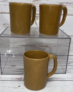 POTTERY STONEWARE SET OF 3 VINTAGE COFFEE MUG CUPS SIGNED