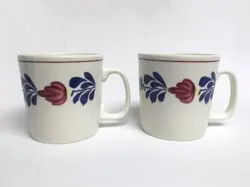 2 BOCH BOERENBONT HAND PAINTED FLOWERS TEA COFFEE CUP MUG SET BELGIUM VINTAGE