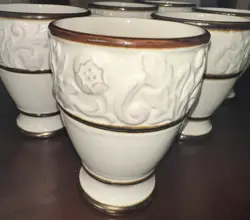 4 CERTIFIED INTERNATIONAL KARI DESIGN LARGE  COFFEE MUG BEIGE AND BROWN VINTAGE