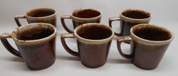 MCCOY BROWN DRIP GLAZE COFFEE MUG D HANDLE - SET OF 6 - VINTAGE 8 OZ