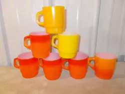 7 VINTAGE ANCHOR HOCKING FIRE KING  STACKING COFFEE CUPS MUGS