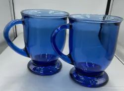 SET OF 2 VINTAGE LARGE ANCHOR HOCKING COBALT BLUE GLASS COFFEE OR TEA MUGS 16 OZ