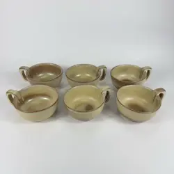 SET 6 VINTAGE FRANKOMA 4SC POTTERY SOUP MUGS BOWLS SQUARE HANDLES PLAINSMAN GOLD