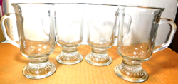ANCHOR HOCKING~CLEAR GLASS FOOTED PEDESTAL COFFEE/ TEA MUG VTG. SET OF 4