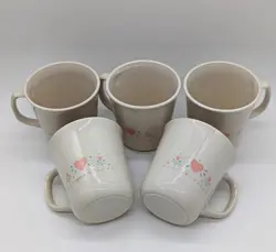 5 VINTAGE CORELLE CORNING FOREVER YOURS CUPS MUGS COFFEE TEA WITH PINK HEARTS