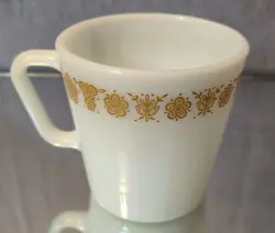 VINTAGE PYREX CORNING BUTTERFLY GOLD COFFEE CUP MUG D HANDLE USA EUC