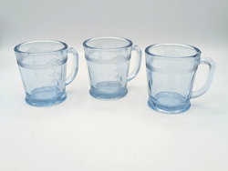 3 VINTAGE FIRE KING SAPPHIRE BLUE PHILBE OVEN GLASS MUGS  ANCHOR HOCKING