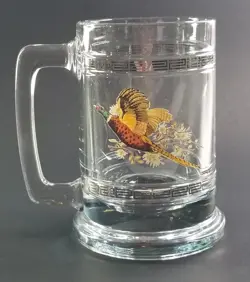 VTG PRINCESS HOUSE COLONIAL PHEASANT DESIGN GLASS BEER MUG STEIN MAN CAVE MINT!