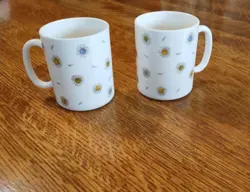 SET OF 2 VINTAGE ARCOPAL FRANCE DAISY PORCELAIN CUPS MUGS