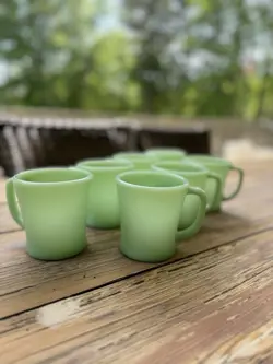 VTG FIRE KING JADEITE D HANDLE MUGS CUPS MINTY GREEN RETRO MCM SET OF 7 NICE!!