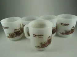 VINTAGE MILK GLASS MUGS WINCHELL'S DONUT HOUSE SET OF 5 ADVERTISING