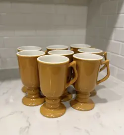 VINTAGE HALL PEDESTAL IRISH BROWN COFFEE MUGS SET OF 8 #1272