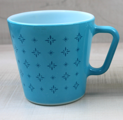 VINTAGE PYREX TURQUOISE BLUE FOULARD ATOMIC STARBURST D HANDLE 1410 GLASS MUG