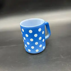 VINTAGE MUG FEDERAL GLASS POLKA DOT COFFEE CUP MID CENTURY KITSCH BLUE WHITE