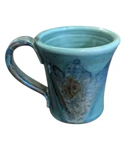 VINTAGE HAND THROWN TURQUOISE BLUE GLAZED STONEWARE ART POTTERY COFFEE MUG CUP