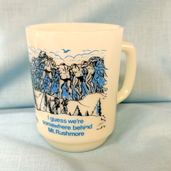 VINTAGE FIRE KING ANCHOR HOCKING MILK GLASS MUG MT RUSHMORE