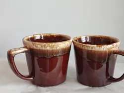 VINTAGE MCCOY POTTERY BROWN DRIP GLAZE COFFEE MUGS SET OF 2