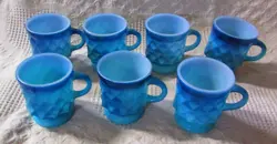 VINTAGE ANCHOR HOCKING FIRE KING KIMBERLY BLUE MUG, LOT OF 7