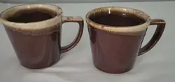 VINTAGE MCCOY POTTERY BROWN DRIP GLAZED COFFEE MUG 10OZ SET OF 2.