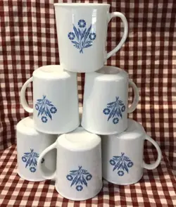 BLUE CORNFLOWER MUGS CORNING CORELLE LOT OF 7 RARE HTF SET VINTAGE