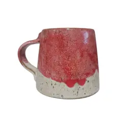 VINTAGE HAND THROWN STUDIO ART POTTERY COFFEE MUG TEA CUP SIGNED RED WHITE